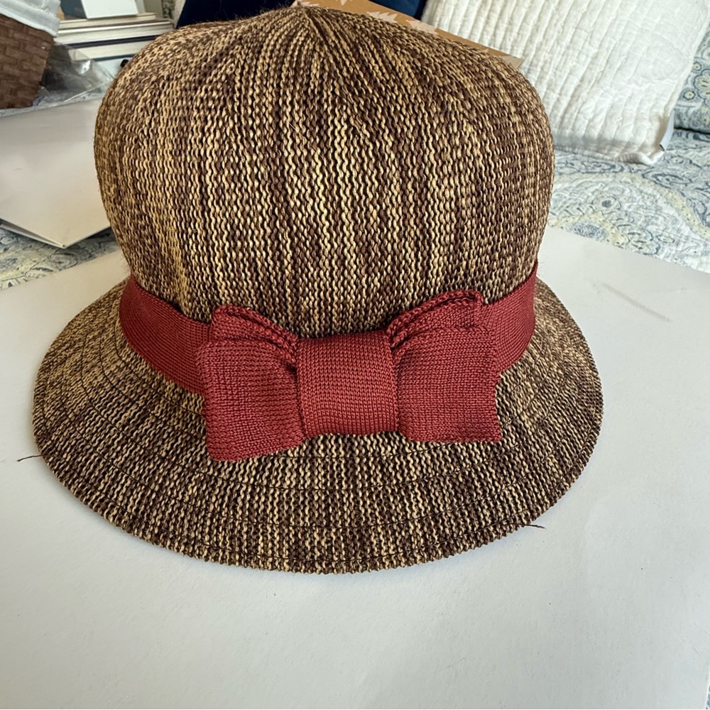 Brown and Brown Bow Cloche Hat
